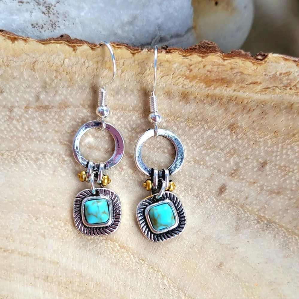 Everyday Boho Turquoise Silver Earrings - Picture 4 of 5